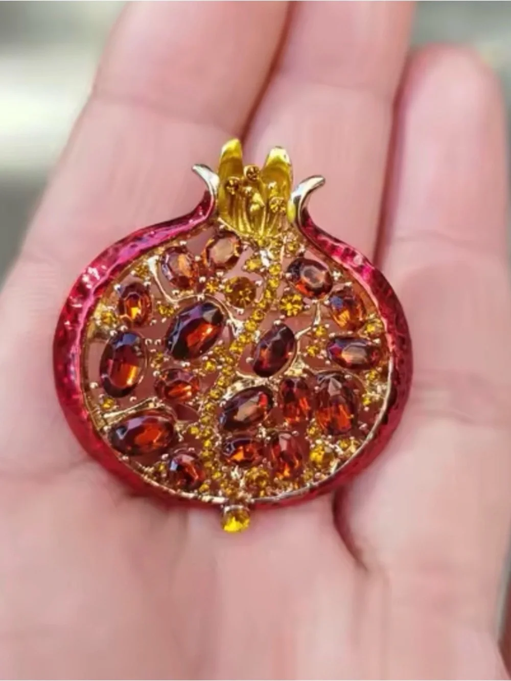 Gold and Red Pomegranate Pendant Brooch Pin
